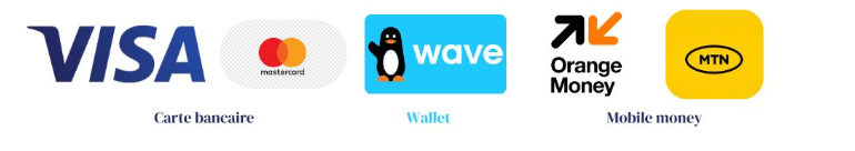 Carte Visa ou Mastercard, Wave, Orange Money, MTN Mobile Money